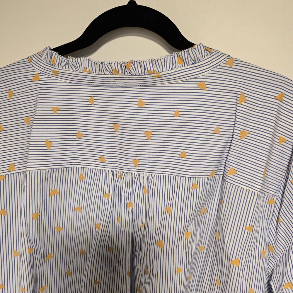 Talbots Size 3X Ruffle Band Collar Poplin Button Down Stripe Gold Heart Cotton - Picture 9 of 10